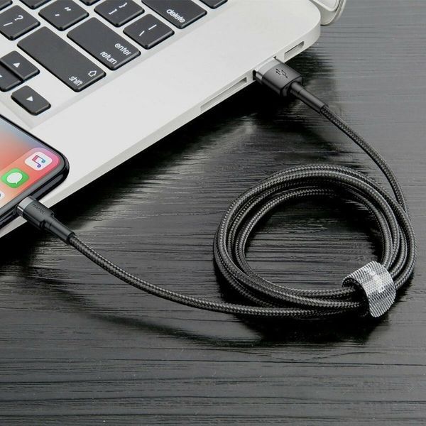 Кабель Baseus Cafule Cable USB For Lightning 2.4A 1m Gray+Black CALKLF-BG1 фото