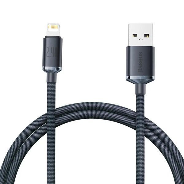 Кабель Baseus Crystal Shine Series Fast Charging Data Cable USB to iP 2.4A 1.2m Black CAJY000001 фото