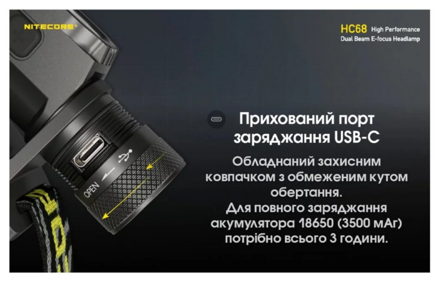Ліхтар Nitecore HC68 SST-40 18650 2000Lm + червоне світло 6-1462 фото