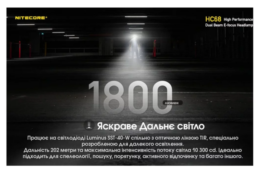Ліхтар Nitecore HC68 SST-40 18650 2000Lm + червоне світло 6-1462 фото