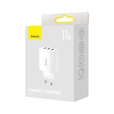 Зарядний пристрій Baseus Compact Charger 3U 17W EU White CCXJ020102 фото