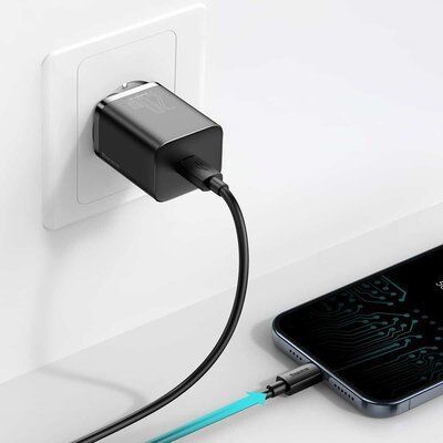 Зарядное устройство Baseus Super Si 1C 20W With Simple Wisdom Data Cable Type-C/iP 1m Black TZCCSUP-B01 фото