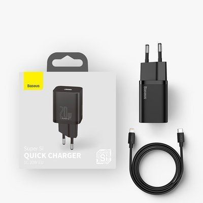 Зарядное устройство Baseus Super Si 1C 20W With Simple Wisdom Data Cable Type-C/iP 1m Black TZCCSUP-B01 фото