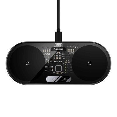 Бездротовий зарядний пристрій Baseus Digital LED Display 2in1 Wireless Charger 20W Black Universal version WXSX010101 фото