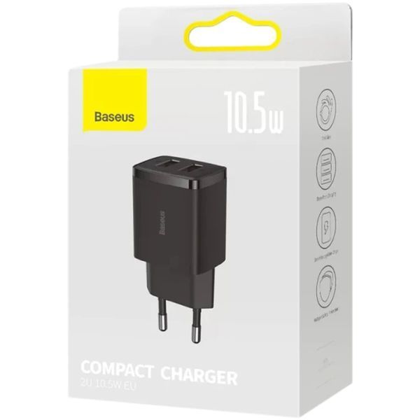 Зарядний пристрій Baseus Compact Charger 2U 10.5W EU Black CCXJ010201 фото