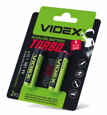 Батарейка щелочная Videx LR6/AA Turbo 2шт BLISTER LR6T/AA 2B фото