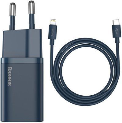 Зарядний пристрій Baseus Super Si 1C 20W With Simple Wisdom Data Cable Type-C/iP 1m Blue TZCCSUP-B03 фото